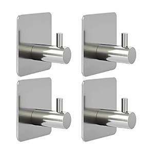 grovent adhesive hooks heavy duty wall hooks waterproof stainless steel hooks for hanging coat hattowel robe hook rack wall mount- bathroom and bedroompack of 6 pcs t-square silver