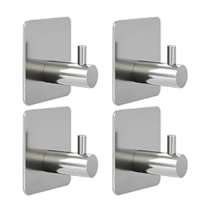 grovent adhesive hooks heavy duty wall hooks waterproof stainless steel hooks for hanging coat hattowel robe hook rack wall mount- bathroom and bedroompack of 10 pcs t-square silver
