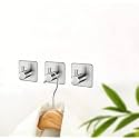 Grovent Adhesive Hooks Heavy Duty Wall Hooks Waterproof Stainless Steel Hooks for Hanging Coat, Hat,Towel Robe Hook Rack Wall Mount- Bathroom and Bedroom(Pack of 3 PCS, T-Square Silver)