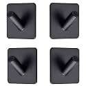GROVENT® Adhesive Hooks Heavy Duty Wall Hooks Waterproof Stainless Steel Hooks for Hanging Coat, Hat, Towel Robe Hook Rack Wall Mount- Bathroom and Bedroom (Pack of 3 PCS, V - Square Black)