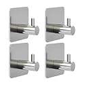 Grovent Adhesive Hooks Heavy Duty Wall Hooks Waterproof Stainless Steel Hooks for Hanging Coat, Hat,Towel Robe Hook Rack Wall Mount- Bathroom and Bedroom(Pack of 4 PCS, T-Square Silver)