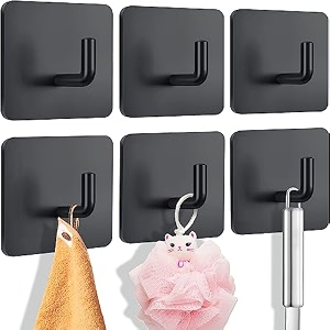 grovent adhesive hooks wall hanger towel hooks heavy duty wall hooks for hanging ideal for bathroom shower kitchen home door closet cabinet stainless steel pack of 2 pcs j - black