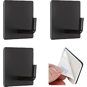 grovent adhesive hooks wall hanger towel hooks heavy duty wall hooks for hanging ideal for bathroom shower kitchen home door closet cabinet stainless steelpack of 3 pcs j - black