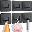 Grovent Adhesive Hooks, Wall Hanger Towel Hooks, Heavy Duty Wall Hooks for Hanging Ideal for Bathroom Shower Kitchen Home Door Closet Cabinet Stainless Steel (Pack of 2 PCS, J - Black)