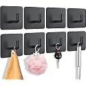 Grovent Adhesive Hooks, Wall Hanger Towel Hooks, Heavy Duty Wall Hooks for Hanging Ideal for Bathroom Shower Kitchen Home Door Closet Cabinet Stainless Steel(Pack of 10 PCS, J - Black)
