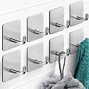 Grovent Adhesive Hooks, Wall Hanger Towel Hooks, Heavy Duty Wall Hooks for Hanging Ideal for Bathroom Shower Kitchen Home Door Closet Cabinet Stainless Steel (Pack of 8 PCS, J - Silver)
