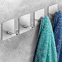 GROVENT® Adhesive Hooks, Wall Hanger Towel Hooks, Heavy Duty Wall Hooks for Hanging Ideal for Bathroom Shower Kitchen Home Door Closet Cabinet Stainless Steel (Pack of 4 PCS, J - Silver)
