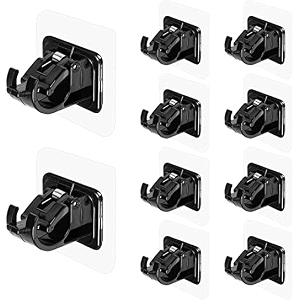 grovent 10 pcs no drill curtain rod bracket - self adhesive holder hooks nail free adjustable hanger for bathroom kitchen home amp hotel black