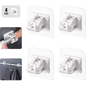 grovent 4 pcs no drill curtain hanger - self adhesive curtain rod holder hooks nail free adjustable for bathroom kitchen home amp hotel white
