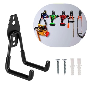 grovent 2 pcs universal heavy duty steel garage hooks set  wall mounted utility hooks for tools ladders chairs amp garden equipment  non-slip rubber coated iron storage hangers garage hook