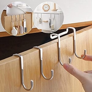 grovent over the door hook hanger wall organiser detachable hook rack for hanging towel  clothes hanger  multipurpose stainless steel hooks nail-free pack of 2 pcs silver door hook