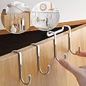 Grovent Over The Door Hook Hanger Wall Organiser Detachable Hook Rack for Hanging Towel | Clothes Hanger | Multipurpose Stainless Steel Hooks Nail-Free (Pack of 2 PCS, Silver Door Hook)