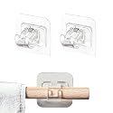 GROVENT® Self Adhesive Curtain Holders Brackets Without Drilling, Curtain Rod Bracket, Adhesive Curtain Rod Holder Hooks, Door and Window Curtain Brackets (2 PCS, Transparent)