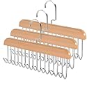 GROVENT® Set of 10 Tie Hanger with 8 Hanger Hooks, Scarf and Bra Organiser, Wooden Hangers for Wardrobe Multipurpose Cloth Hanger Belt Hangers for Wardrobe Storage Cupboard Organizer