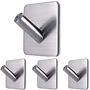 grovent 3 pcs stainless steel hook heavy duty adhesive hook 304 stainless steel wall hanger waterproof rustproof oil proof for kitchen bathroom doors office closet-silver v - square silver