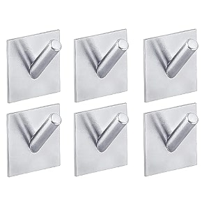 grovent stainless steel strong self adhesive sticker hooks for bathroom kitchen wall holds up to 3 kgpack of 6 pcs v - square silver
