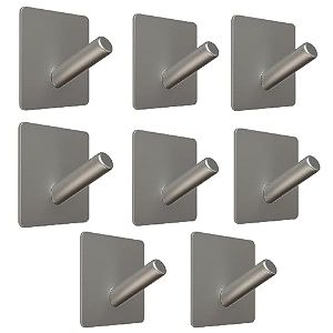 grovent 10 pcs stainless steel strong self adhesive sticker hooks for bathroom kitchen wall holds up to 3 kg v - square silver