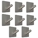 GROVENT® 10 PCS Stainless Steel Strong Self Adhesive Sticker Hooks for Bathroom, Kitchen Wall Holds Up to 3 kg (V - Square Silver)