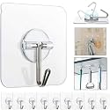 GROVENT® Adhesive Hooks Kitchen Wall Hooks-Heavy Duty 10 kg(Max) Nail Free Sticky Hangers with Stainless Hooks Reusable Utility Towel Bath Ceiling Hooks (6 PCS, Hanging Hook)