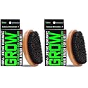 GROW Beard Brush &amp; 360 Wave Brush for Men - Natural Boar Bristle For Fuller, Thicker Hair, Beard &amp; Mustache - Premium Full-Size to Exfoliate, Strengthen Hair, Stimulate &amp; Boost Growth (Pack of 2)