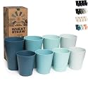 Grow Forward Premium Wheat Straw Cups - 13 &amp; 20 oz Unbreakable BPA Free Hard Plastic Cups - Reusable Lightweight Plastic Drinking Glasses for Kitchen, Outdoor, Water, Camping, RV - Seascape