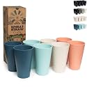 Grow Forward Premium Wheat Straw Cups - 20 oz Unbreakable BPA Free Hard Plastic Cups - Reusable Lightweight Plastic Drinking Glasses for Kitchen, Outdoor, Water, Camping, RV - Tropical
