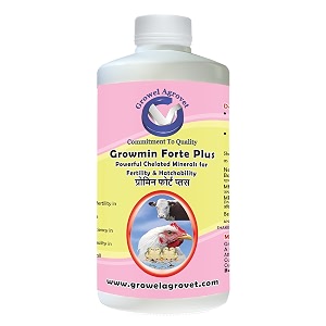 growel agrovet chelated growmin forte plus  chelated minerals contains 11 essential minerals for aqua poultry cattle horse pig goat sheep pigeon and birds - 500 ml