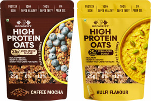 growfitz high protein oats dark chocolate  coffee mocha flavor 25g protein pack of 2 800 g