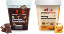 Growfitz Natural Honey & Chocolate Peanut Butter | 42g High Protein | No Added Sugar (200 g, Pack of 2)