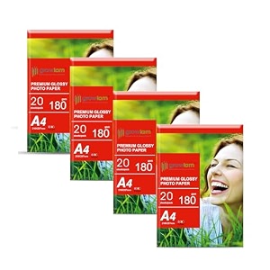 growlam premium glossy photo paper 180 gsm a4 size 20 sheets pack of 4
