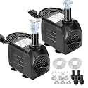 GROWNEER 2 Packs 550GPH Submersible Pump 30W Ultra Quiet Fountain Water Pump, 2000L/H, with 7.2ft High Lift, 3 Nozzles, 4.9 Feet Tubing for Aquarium, Fish Tank, Pond, Hydroponics, Statuary