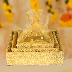 grownex 3 set gift hamper baskets dry fruits storage return gift trousseau combo trays with net baby shower baskets floral gold