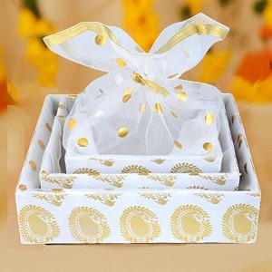 grownex 3 set gift hamper baskets dry fruits storage return gift trousseau combo trays with net baby shower baskets royal white