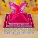 GROWNEX Hampers Rani Pink Wedding Favour Baskets | Rakhi Dry Fruit Gifting Box | Wooden Hamper Storage Tray with Net &amp; Ribbon | MDF Basket for Engagement | Set of 3