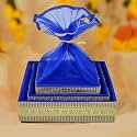 GROWNEX Hampers Royal Blue Wooden Hamper Tray with Net | Rakhi Diwali Wedding Festive Basket | Engagement Decorative MDF Gift Box | Set of 3
