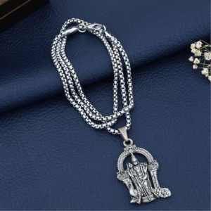 Growola Oxidised Silver-Plated Murugan Pendant Chain for