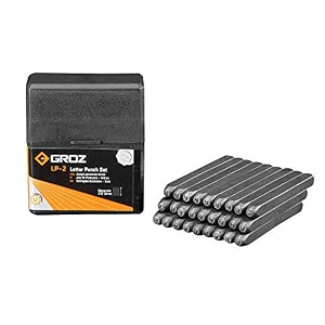 groz letter stamp set with induction hardened ends ideal for permanent imprints on metals wood leather clay plastic etc carbon steel construction comes in plastic case stamp size3 mm lp3