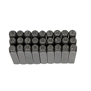 groz letter stamp set with induction hardened ends ideal for permanent imprints on metals wood leather clay plastic etc carbon steel construction comes in plastic case stamp size3 mm lp3