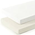 GRSSDER Mini Crib Sheets Fitted, Pack and Play Sheets 2 Pack, Ultra Soft Stretchy Pack N Play Sheets, Universal Fit for Playard Mattress, Jersey Crib Sheets Neutral for Boys and Girls, Cream/White