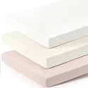 GRSSDER Mini Crib Sheets Fitted, Pack and Play Sheets 3 Pack, Ultra Soft Stretchy Pack N Play Sheets, Universal Fit for Playard Mattress, Jersey Crib Sheets for Girls, Cream/Pink