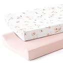 GRSSDER Stretch Ultra Soft Jersey Knit Changing Pad Cover Set 2 Pack, Change Table Pad Covers Fit 32"/34" x 16" Pads Safe and Snug, Pink Rose Print