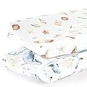 GRSSDER Stretch Ultra Soft Jersey Knit Changing Pad Cover Set 2 Pack,Change Table Pad Covers Fit 32"/34" x 16" Pads Safe and Snug,Stylish Cute Whale Sea Worl for Baby