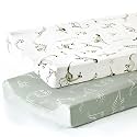 GRSSDER Stretch Ultra Soft Jersey Knit Changing Pad Cover Set 2 Pack, Change Table Pad Covers Fit 32"/34" x 16" Pads Safe and Snug, Pretty Pattern for Baby, Dinosaur