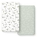 GRSSDER Stretch Ultra Soft Jersey Knit Fitted Crib Sheets Set 2 Pack，Fit All Standard Crib Mattress Pads Safe and Snug, Crib Fitted Sheet for Baby, Dinosaur