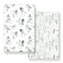 GRSSDER Stretch Ultra Soft Jersey Knit Fitted Pack n Play Playard Sheets Set 2 Pack，Fits Portable/Mini Cribs Sheets, Playards Mattress Pads, Stylish Watercolor Animals for Baby, Mint Green