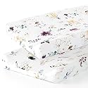 GRSSDER Stretch Ultra Soft Jersey Knit Changing Pad Cover Set 2 Pack,Change Table Pad Covers Fit 32"/34" x 16" Pads Safe and Snug,Watercolor Pretty Purple Flora for Girls