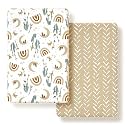 GRSSDER Stretchy Pack and Play Sheets, Ultra Soft Jersey Knit Fitted Pack n Play Sheets Set 2 Pack, Portable/Mini Cribs Sheets for Girls and Boys, Rainbow Pattern