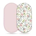 GRSSDER Stretchy Ultra Soft Baby Fitted Bassinet Sheet Set 2 Pack, Universal Cradle for Rectangle, Oval, or Hourglass Pad/Mattress, Pink Rose Sheets Girls