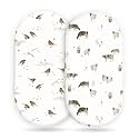 GRSSDER Stretchy Ultra Soft Bassinet Mattress Sheets 2 Pack, Universal Fitted for Baby Cradle Moses Basket Oval Rectangle Standard Pad Safe and Snug, Cute Animal Print Bassinet Sheet for Boys