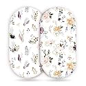 GRSSDER Stretchy Ultra Soft Fitted Bassinet Sheet Set 2 Pack, Universal Fit for Bassinets Baby Cradle Moses Basket Oval Rectangle Mattress, Watercolor Pretty Purple Flora for Girls